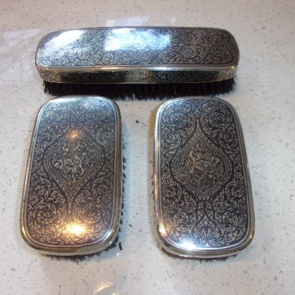 Siam Sterling Silver Niello Other - Siam Sterling Silver Man's Brush Set Niello